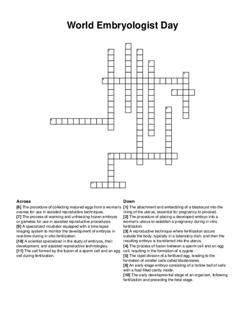 World Embryologist Day Crossword Puzzle