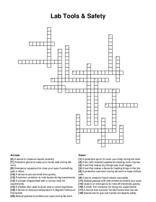 Lab Tools & Safety Crossword Puzzle