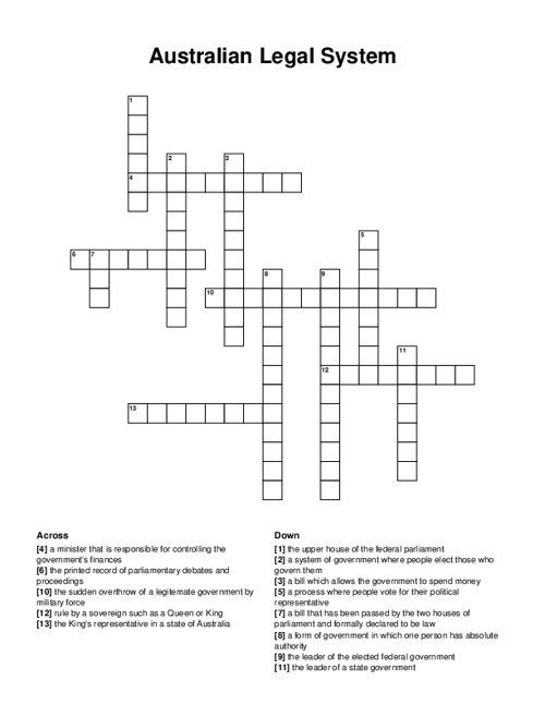 Australian Legal System Crossword Puzzle