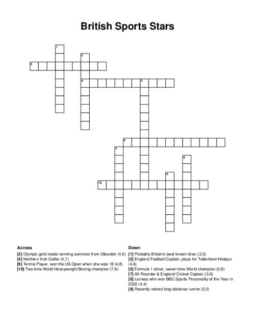 British Sports Stars Crossword Puzzle