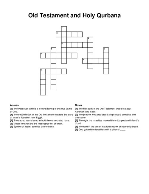 Old Testament and Holy Qurbana Crossword Puzzle
