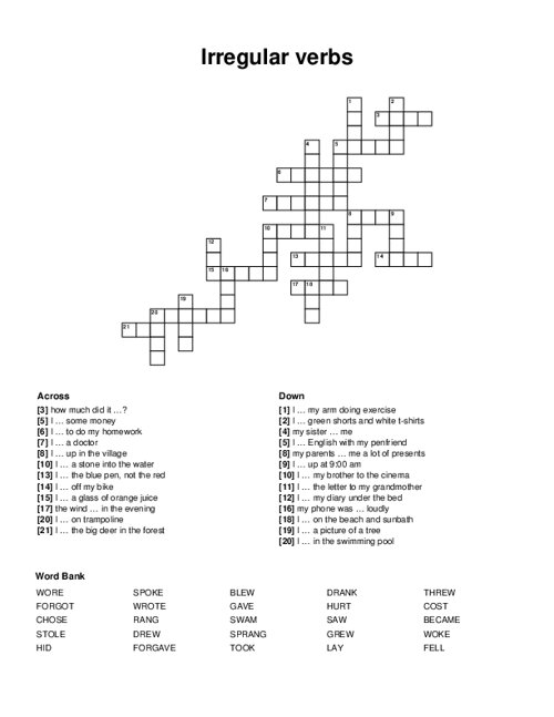 Irregular verbs Crossword Puzzle