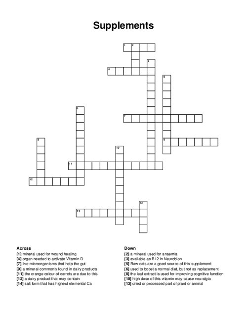 Supplements Crossword Puzzle