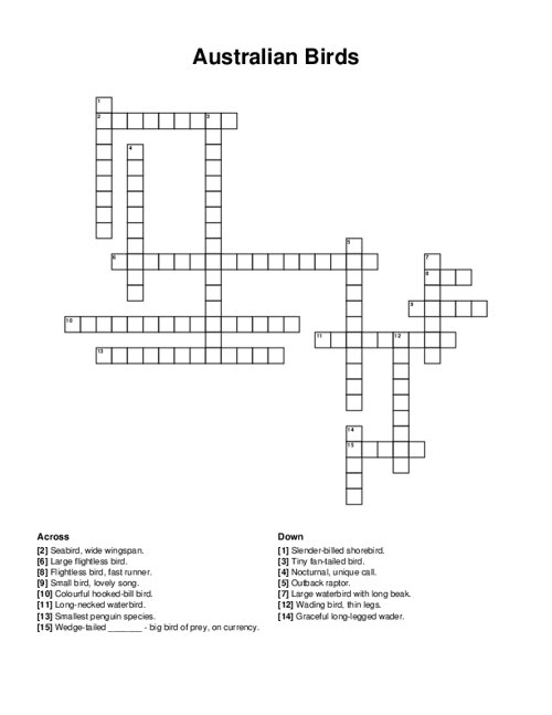 Australian Birds Crossword Puzzle