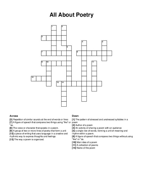 All About Poetry Crossword Puzzle