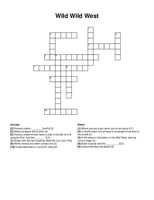 Wild Wild West Crossword Puzzle