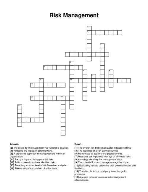 Risk Management Crossword Puzzle