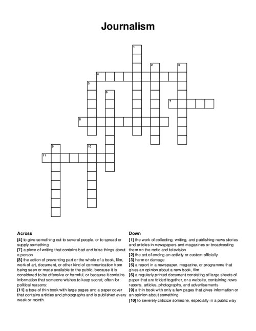 Journalism Crossword Puzzle