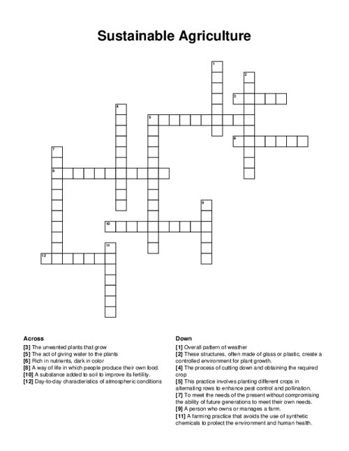 Sustainable Agriculture Crossword Puzzle