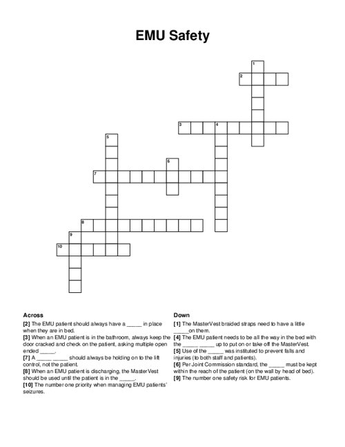 EMU Safety Crossword Puzzle