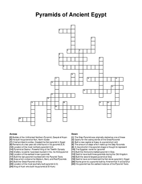Pyramids of Ancient Egypt Crossword Puzzle