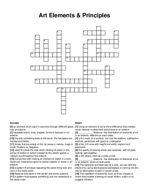 Art Elements & Principles Crossword Puzzle