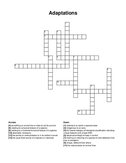 Adaptations Crossword Puzzle