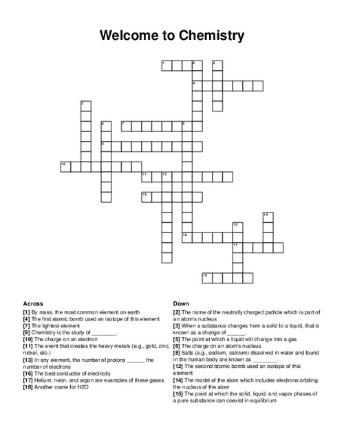 Welcome to Chemistry Crossword Puzzle