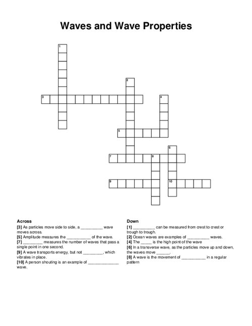 Waves and Wave Properties Crossword Puzzle