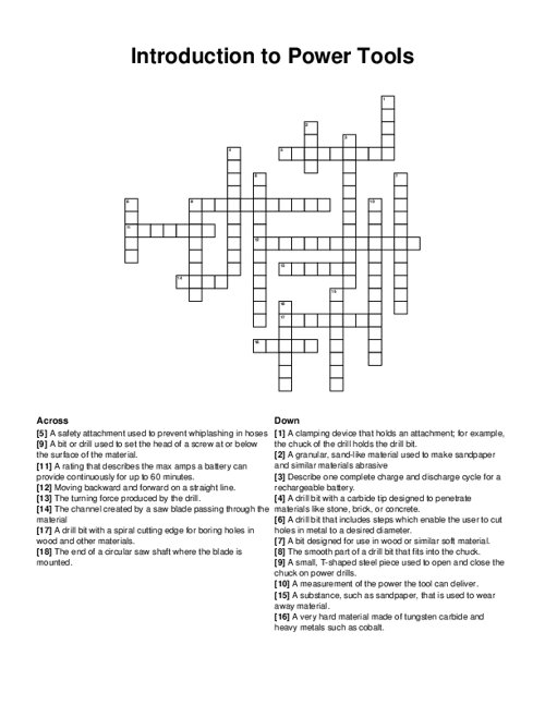 Introduction to Power Tools Crossword Puzzle