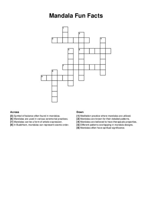 Mandala Fun Facts Crossword Puzzle
