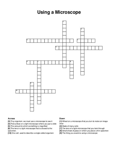 Using a Microscope Crossword Puzzle