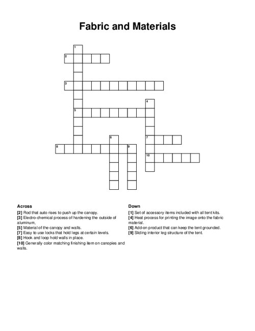 Fabric and Materials Crossword Puzzle