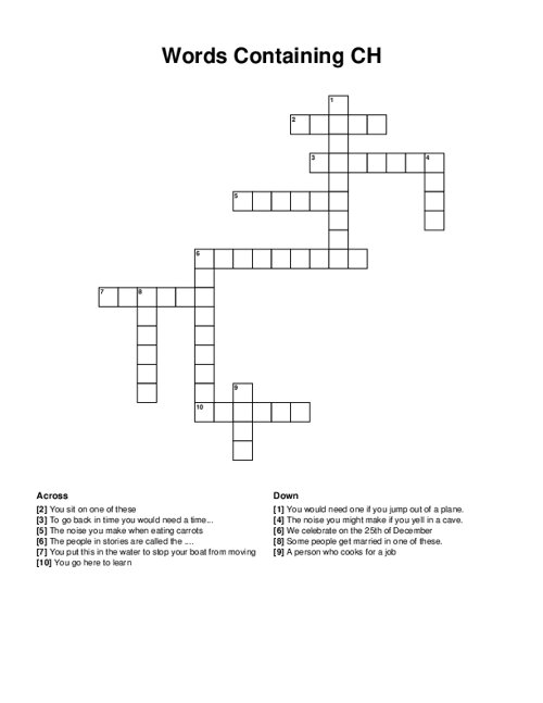 Words Containing CH Crossword Puzzle