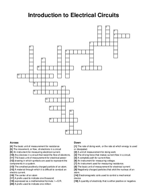 Introduction to Electrical Circuits Crossword Puzzle