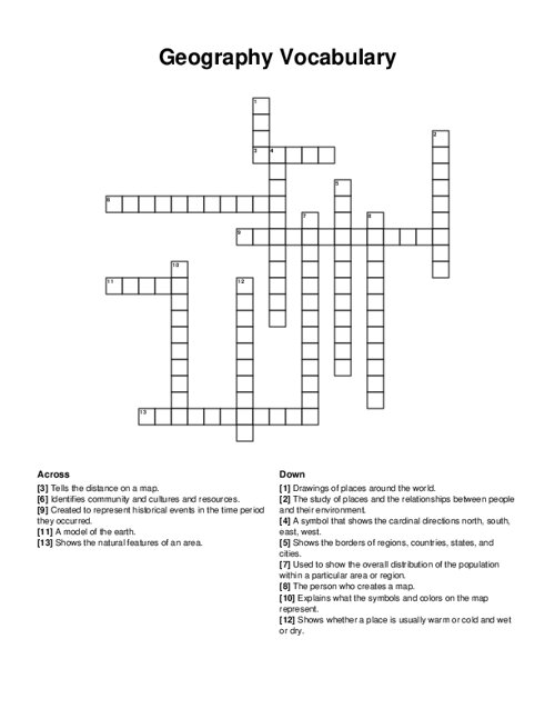 Geography Vocabulary Crossword Puzzle