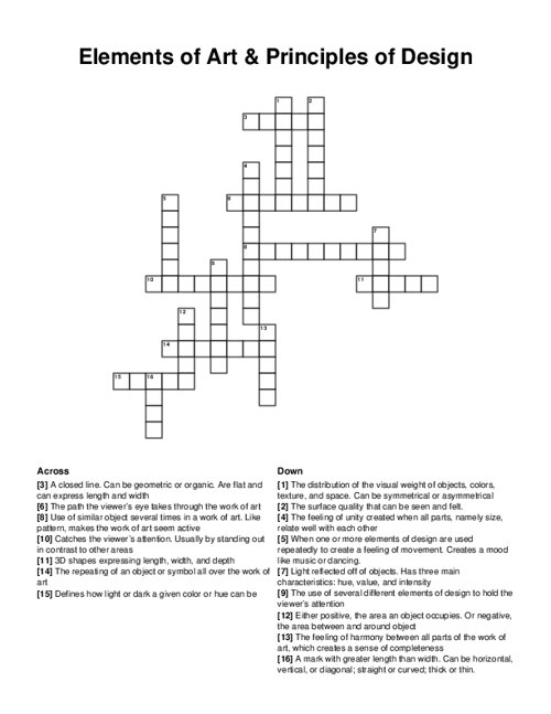 Elements of Art & Principles of Design Crossword Puzzle