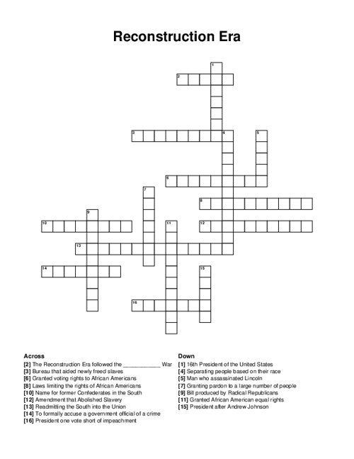 Reconstruction Era Crossword Puzzle