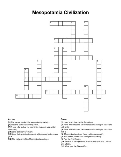 Mesopotamia Civilization Crossword Puzzle