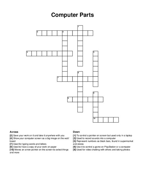 Computer Parts Crossword Puzzle