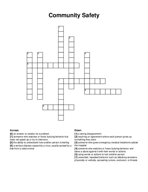 Community Safety Crossword Puzzle