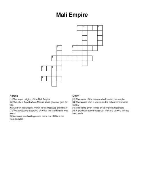 Mali Empire Crossword Puzzle