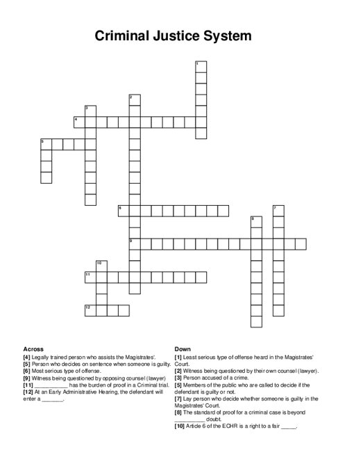 Criminal Justice System Crossword Puzzle