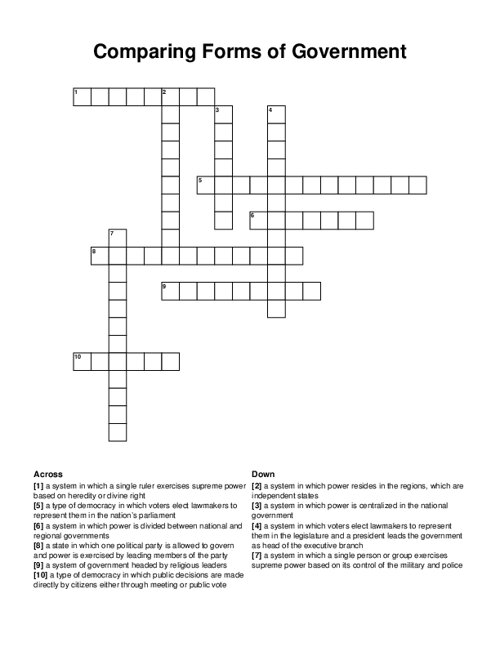 Comparing Forms of Government Crossword Puzzle