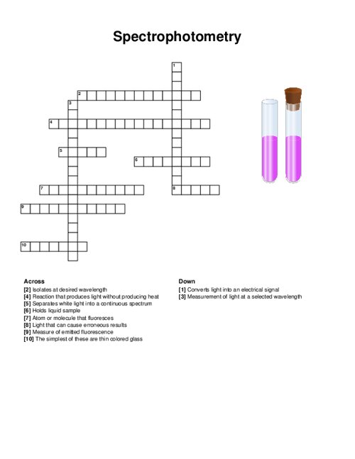 Spectrophotometry Crossword Puzzle