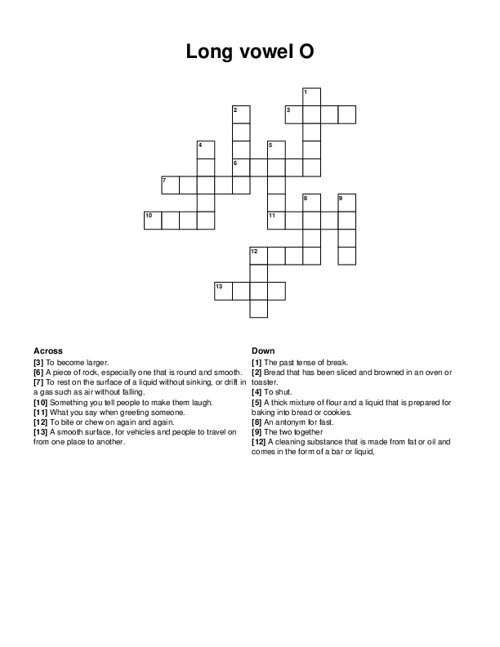 Long vowel O Crossword Puzzle