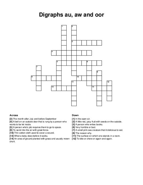 Digraphs au, aw and oor Crossword Puzzle