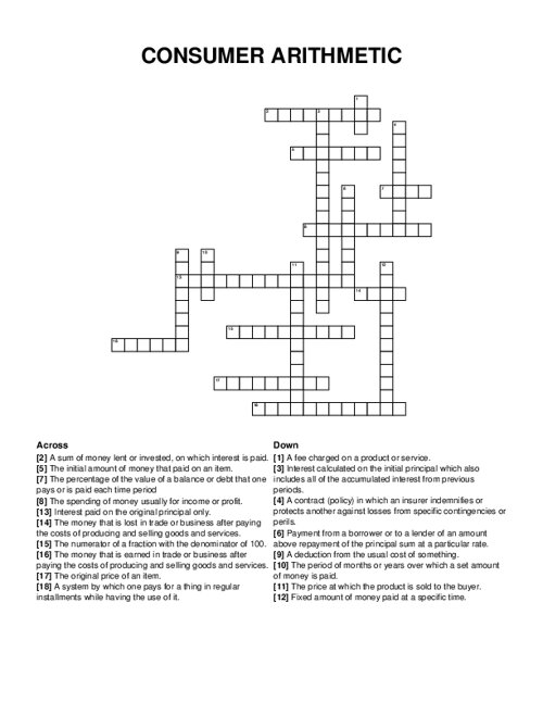 CONSUMER ARITHMETIC Crossword Puzzle