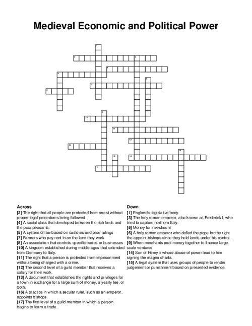 Medieval Economic and Political Power Crossword Puzzle