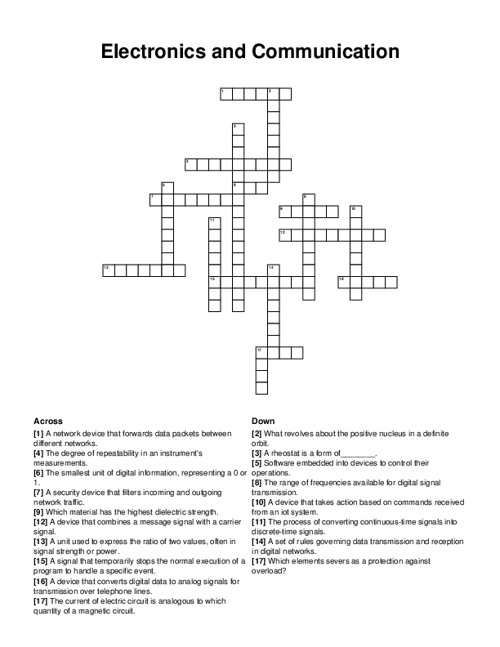 Electronics and Communication Crossword Puzzle