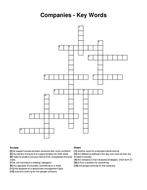 Companies - Key Words Crossword Puzzle