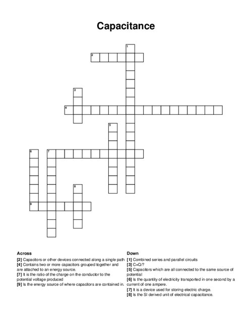 Capacitance Crossword Puzzle