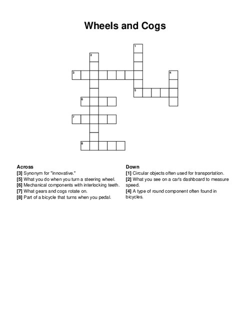 Wheels and Cogs Crossword Puzzle