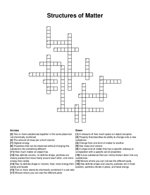 Structures of Matter Crossword Puzzle