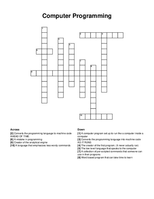 Computer Programming Crossword Puzzle