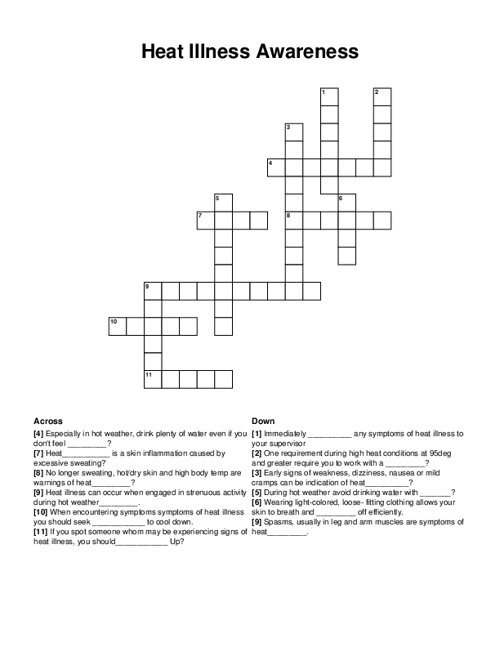 Heat Illness Awareness Crossword Puzzle