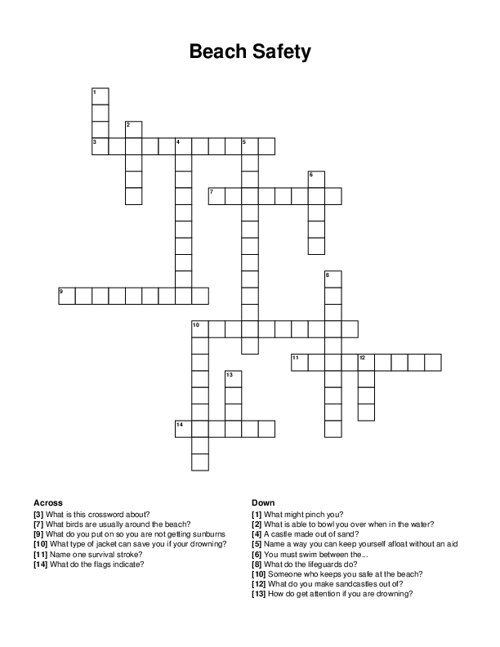 Beach Safety Crossword Puzzle