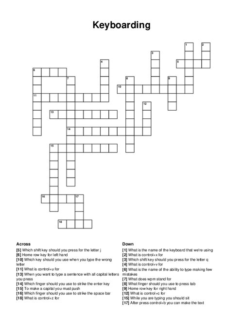 Keyboarding Crossword Puzzle