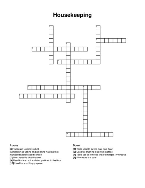 Housekeeping Crossword Puzzle