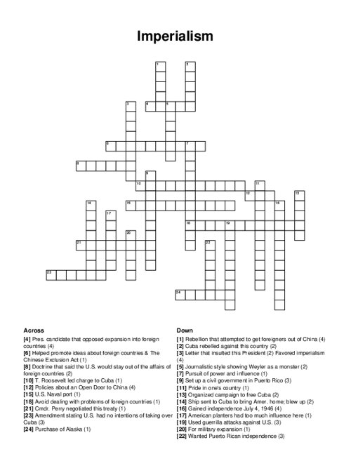 Imperialism Crossword Puzzle